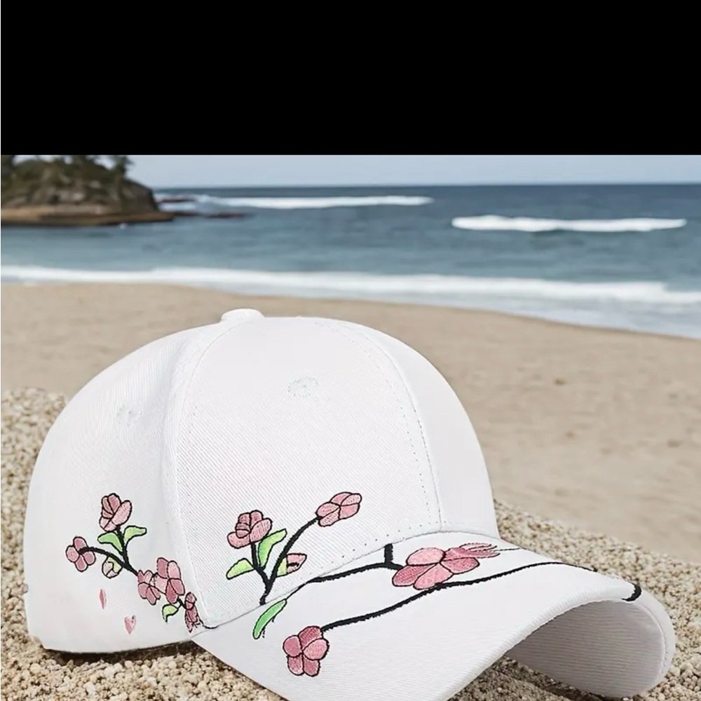 New,  Women’s, Black or White Stylish Floral Embroidered Hat
